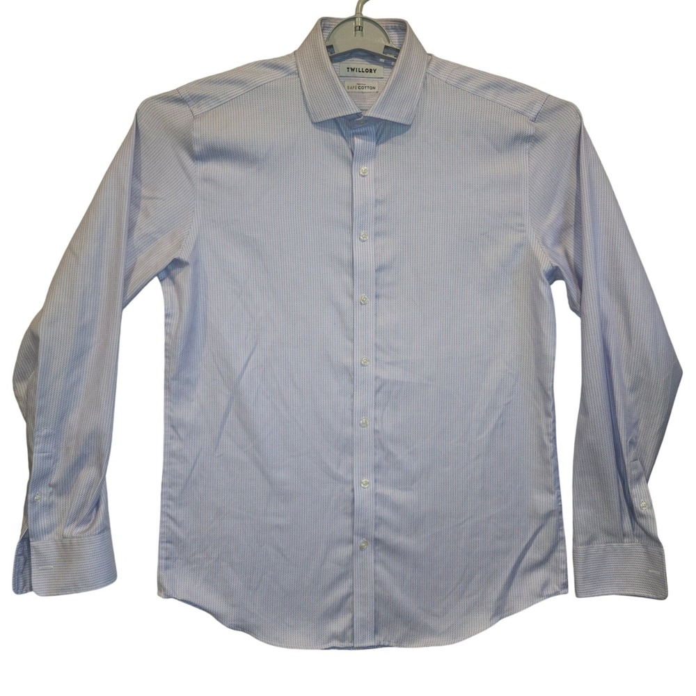 Twillory Mens Tailored Fit Non-Iron Safe Cotton Dress Shirt Blue Pink 16.5 36/37